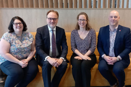 From left to right: Ms. Véronique Mallet, Director of the National Acadian Society (SNA), Mr. Johan Schitterer, Consul of France for the Atlantic Provinces, Ms. Christine Matton, Head of the North America Department of WBI, and Ms. Martin Théberge, President of the SNA / © DR
